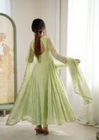 Teeya Creation Pista Color Faux georgette Embroidery Work Wedding Wear Gown | Grocsy