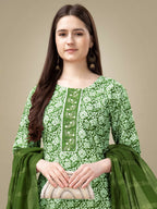 Jyoti Fashion Women's Green Rayon Embroidery & Sequence work Kurta with Trouser & Dupatta | Grocsy