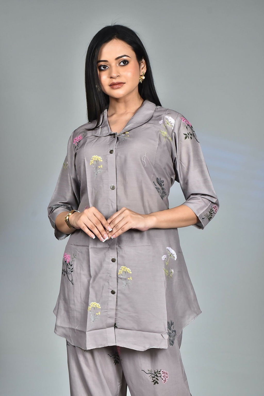 Morchari Digital Print Semi Muslin Co-Ord Set Top & Trouser-Multicolor | Grocsy