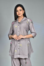 Morchari Digital Print Semi Muslin Co-Ord Set Top & Trouser-Multicolor | Grocsy