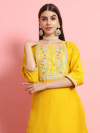 Vellora Sunshine Yellow Silk Blend Embroidered Casual Suit | Grocsy