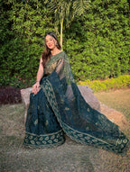 Vamsee Aaisa Green Organza Saree | Grocsy
