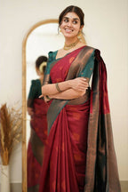 DEIANA'S Beautiful Designer Golden zari Soft Lichi Silk Saree - Maroon | Grocsy