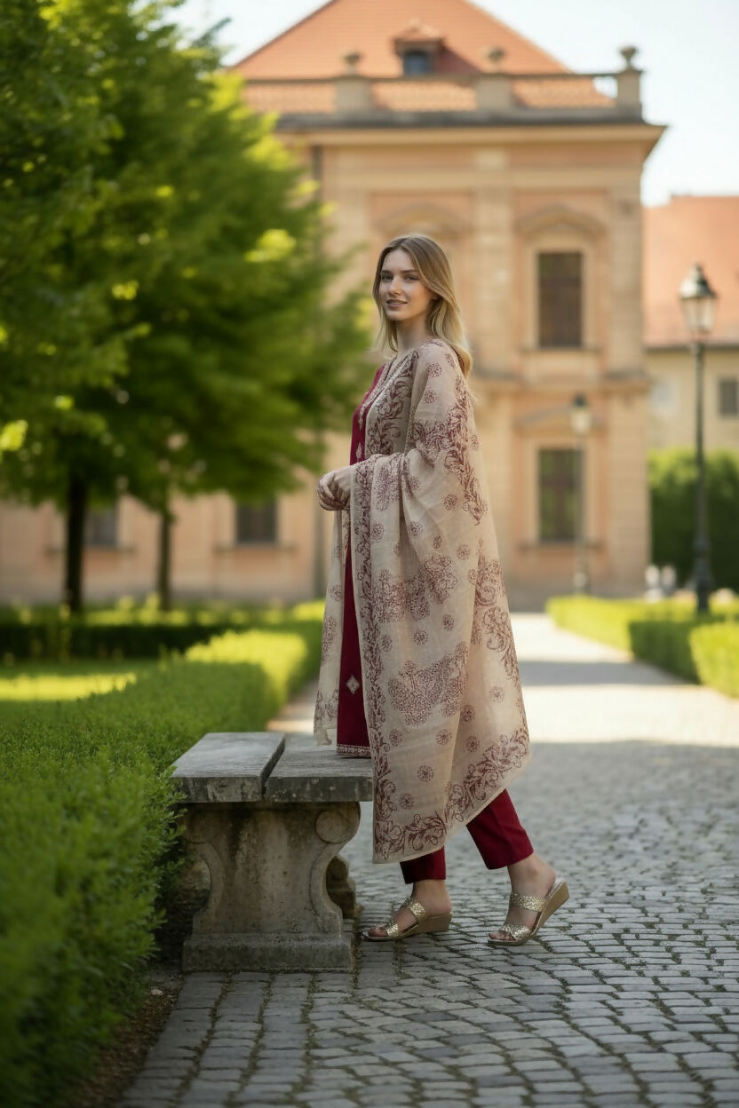 The52 Women's Beautiful Rayon Slub Fabric Embroidery Work Straight Kurta Pant and Dupatta Set | Grocsy