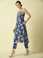 Myshka Women's Blue Straight Printed Kurta | Grocsy