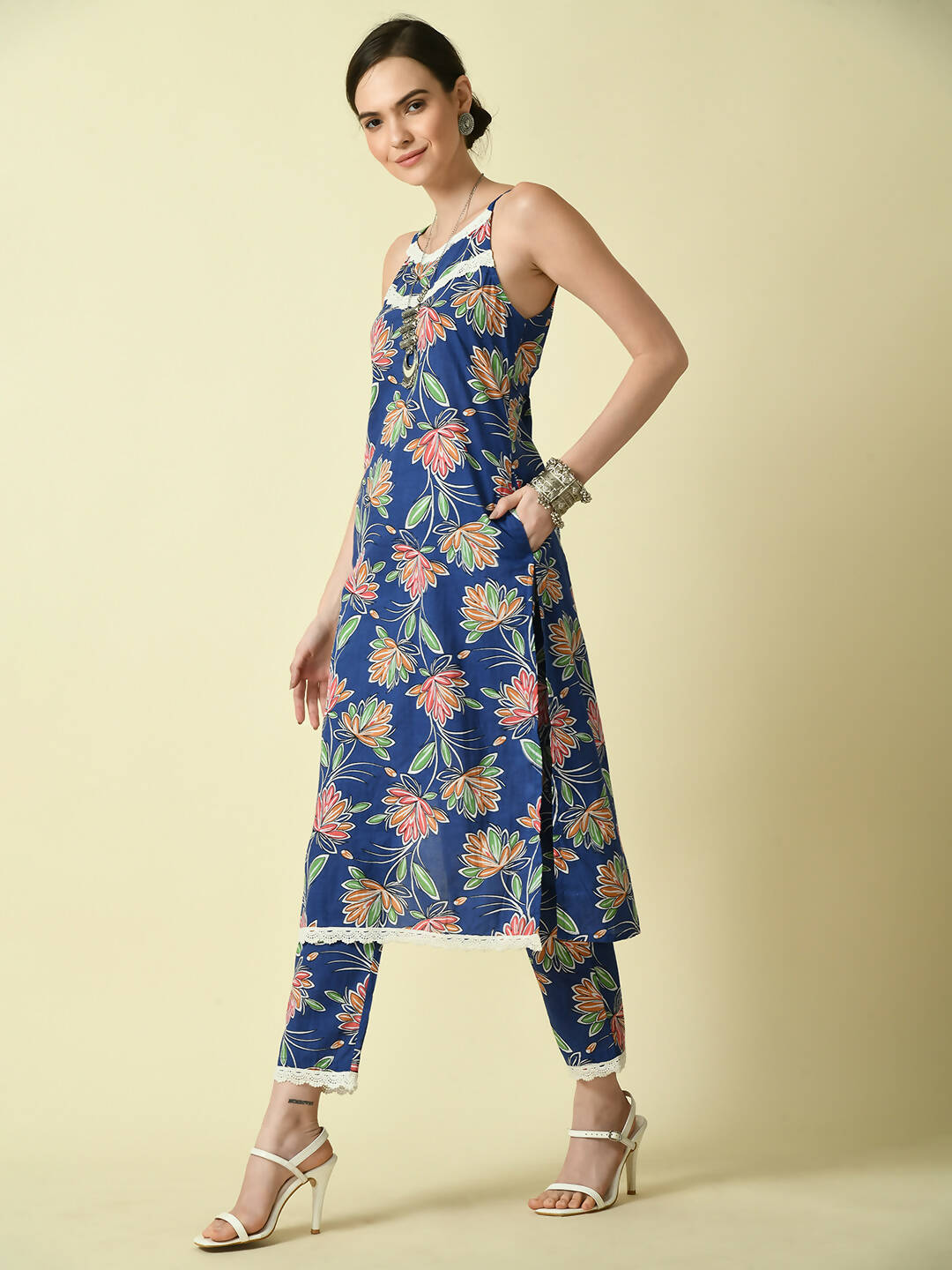 Myshka Women's Blue Straight Printed Kurta | Grocsy