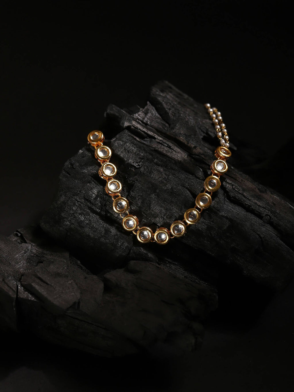 Gold-Polished White Kundan-Studded Pearl Beaded Matha Patti - Ruby Raang | Grocsy