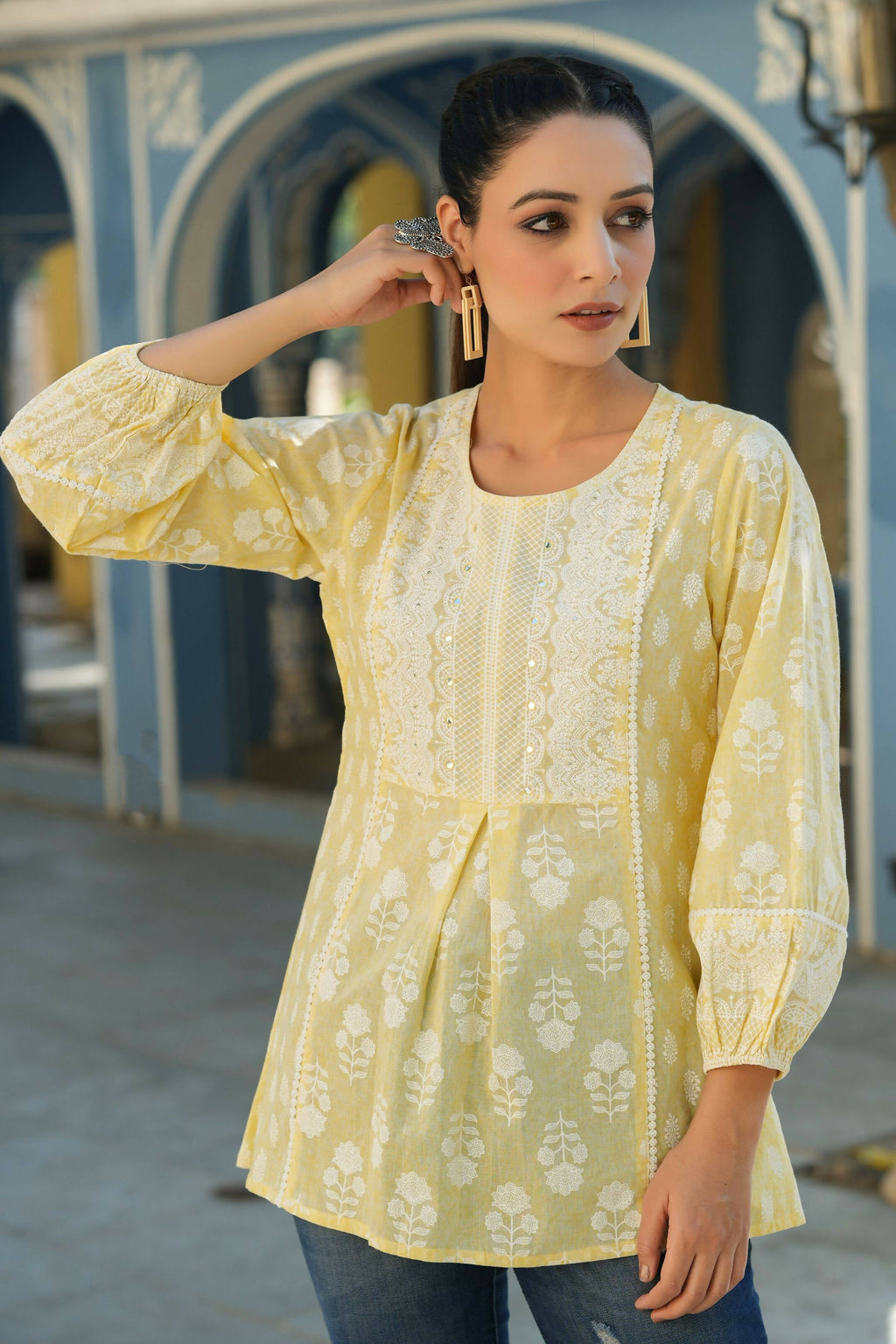 Juniper Women's Lemonyellow Printed A-Line Tunic | Grocsy