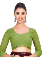 Mimosa Women's Green Chiffon Banarasi Silk Saree | Grocsy