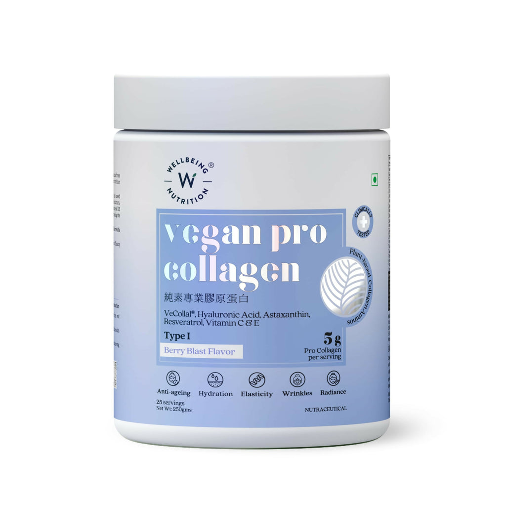 Wellbeing Nutrition Vegan Pro Collagen Powder with Vitamin C & E - Berry Blast - Improves Skin Hydration, Texture & Evens Skin Tone | Grocsy