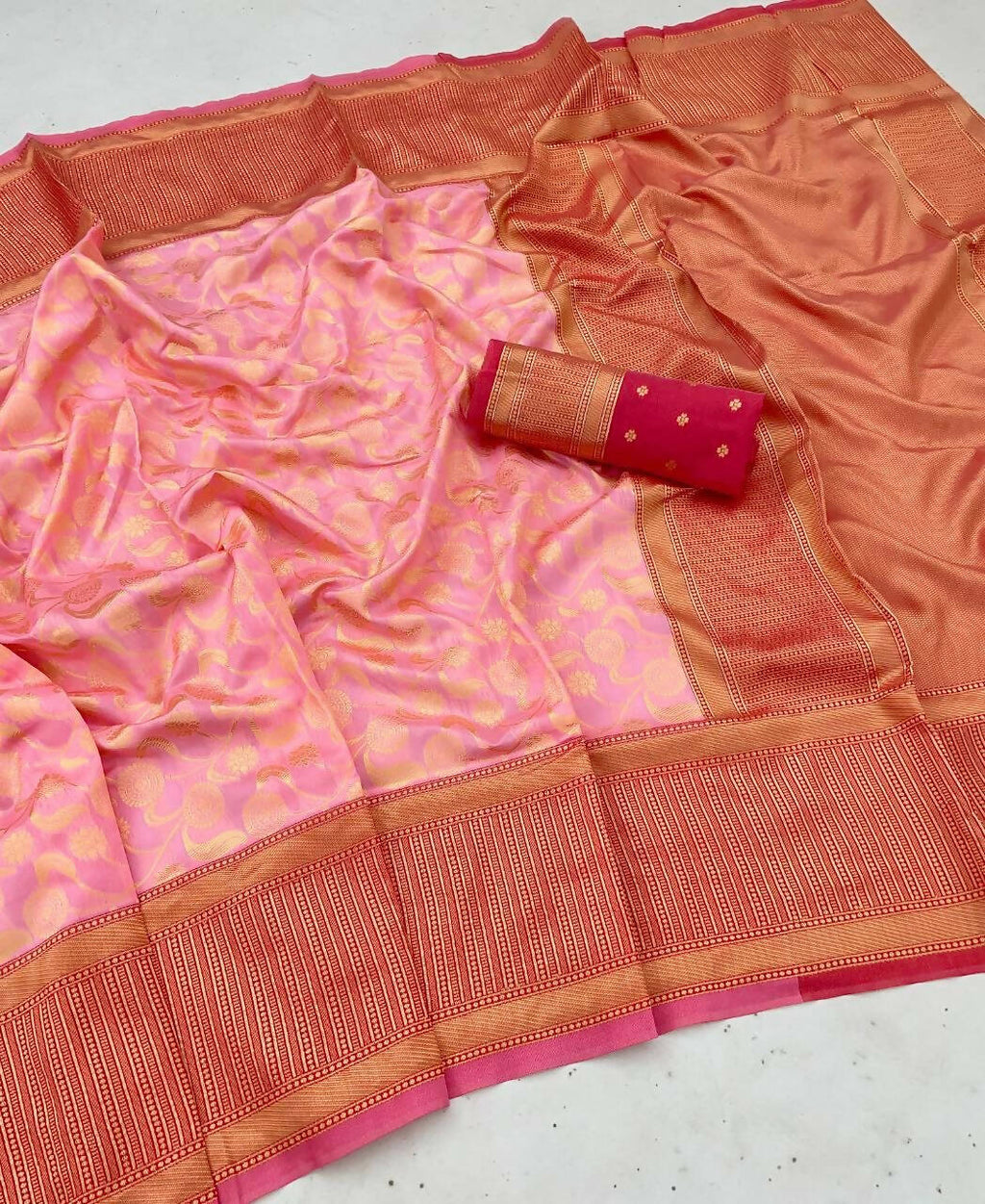 DEIANA'S Beautiful Designer Golden zari Soft Lichi Silk Saree - Peach | Grocsy