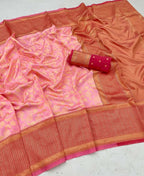 DEIANA'S Beautiful Designer Golden zari Soft Lichi Silk Saree - Peach | Grocsy