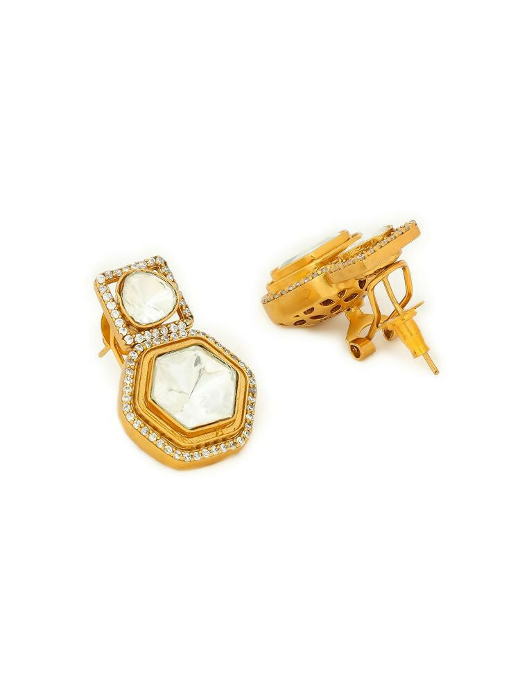 square kundan earrings with hexagon drop - Ruby Raang | Grocsy