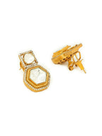 square kundan earrings with hexagon drop - Ruby Raang | Grocsy