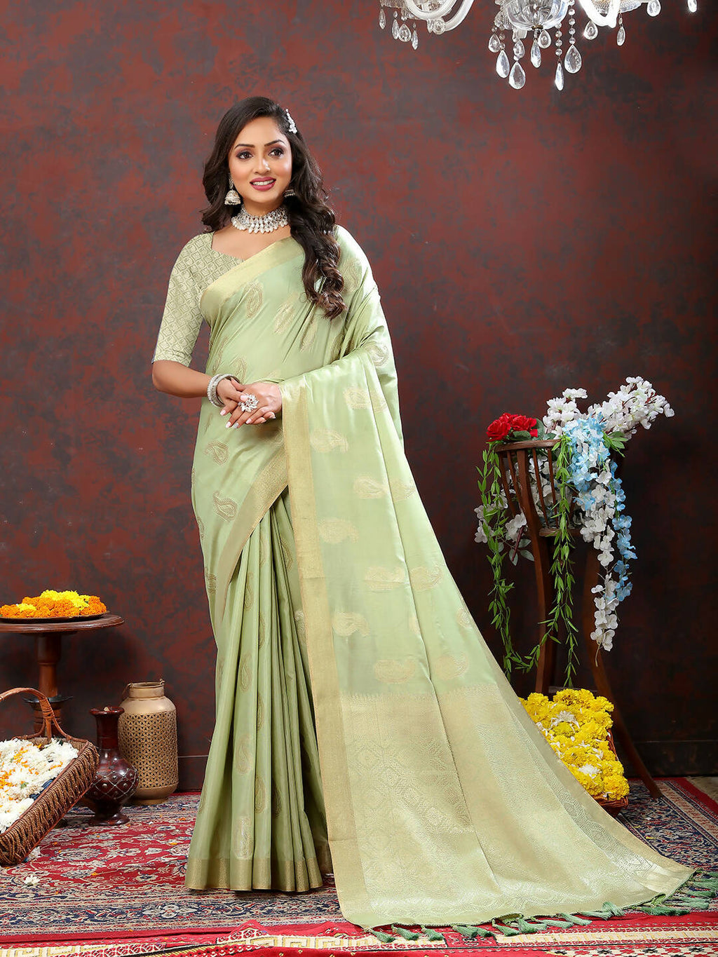 Lorenvalley Fashion Seagreen Cotton Woven Design with Zari Weaving Design Saree | Grocsy