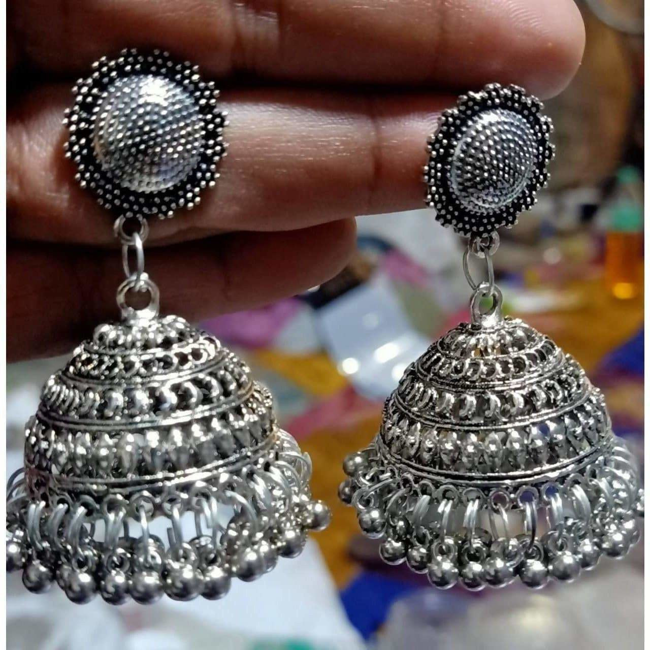 MS Fashion India Oxidized Designer Crafted Traditional Jhumka Brass Jhumki Earrings | Grocsy