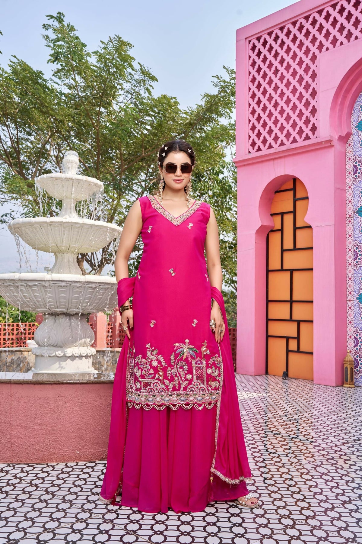 Teeya Creation Womens New Stylish Moti Beads With Cording Sequence Thread Embroidery Work Pink Kurta Set | Grocsy