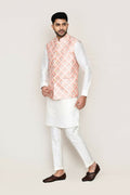 Joban Fashion White Colored Art Silk Fabric Kurta, Jacket With Straight Fit Pant | Grocsy