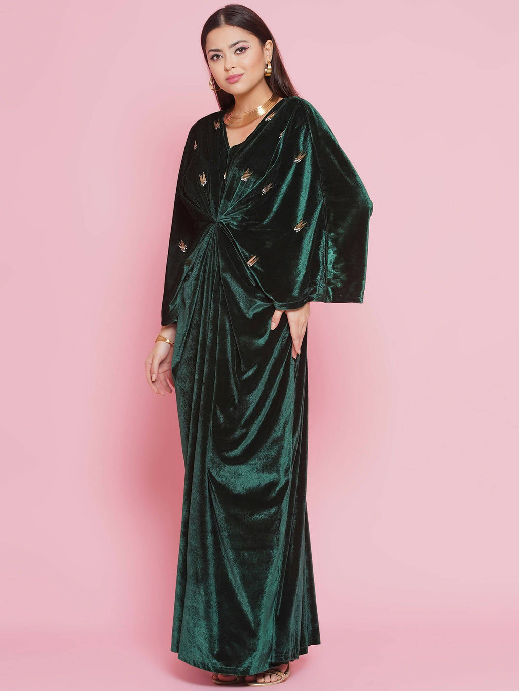 Women Republic Green Velvet Hand Embellished Gown | Grocsy