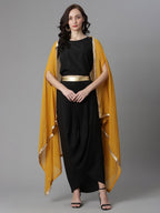 Ahalyaa Women's Black Crepe Top Skirt With Shrug | Grocsy