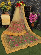 Teeya Creation Womens Latest Stylish Party Wear Soft Net Saree-Yellow | Grocsy