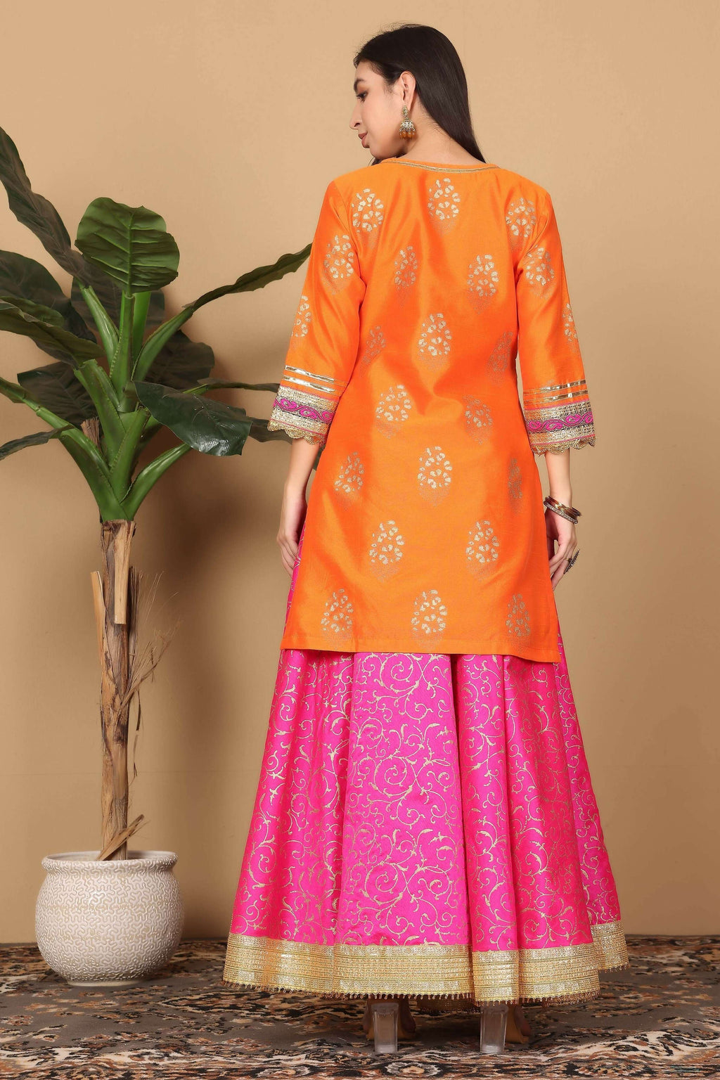 Joban Fashion Orange Silk Lehenga Set | Grocsy