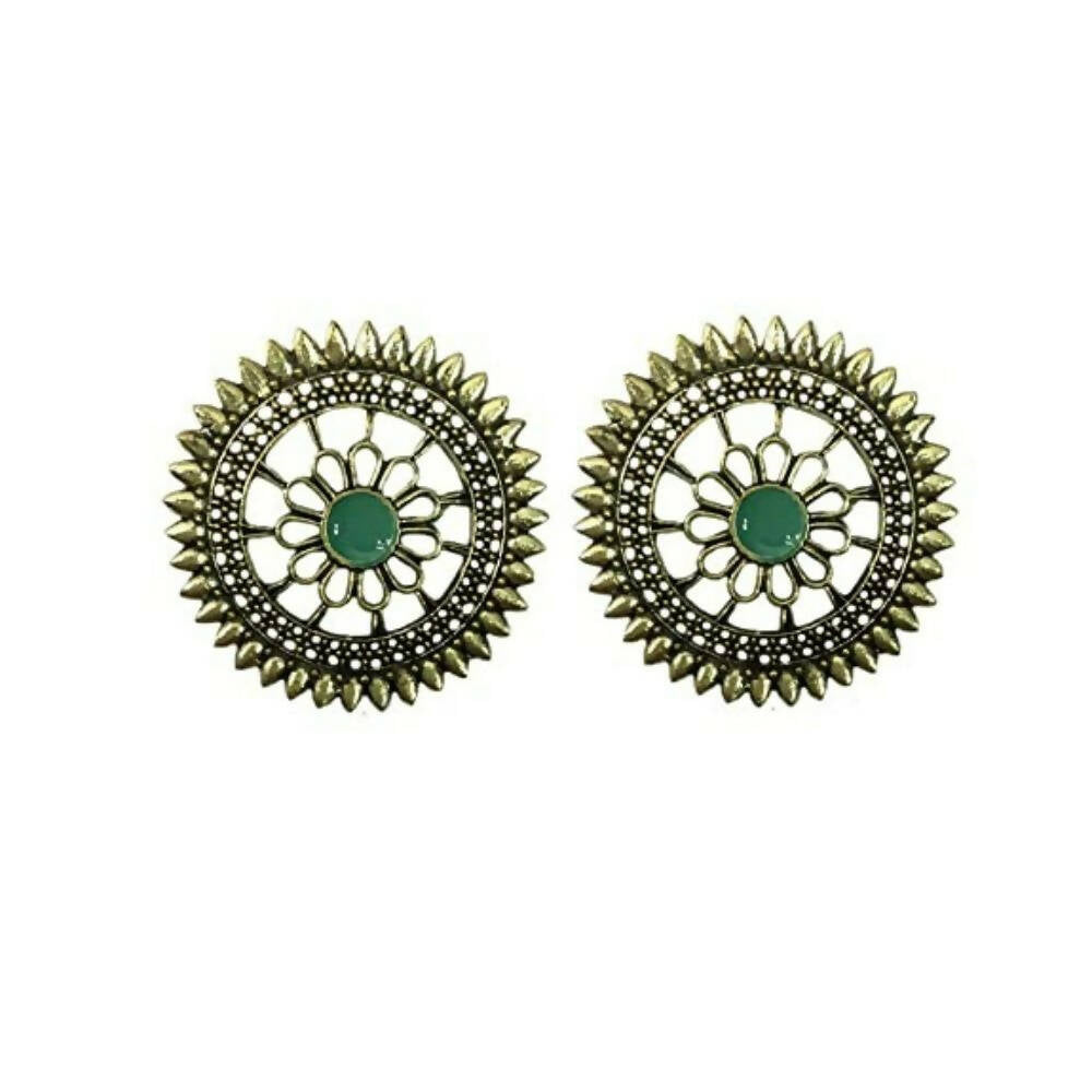 Tiaraa Green Golden Floral Antique Stud Fashion Earrings
