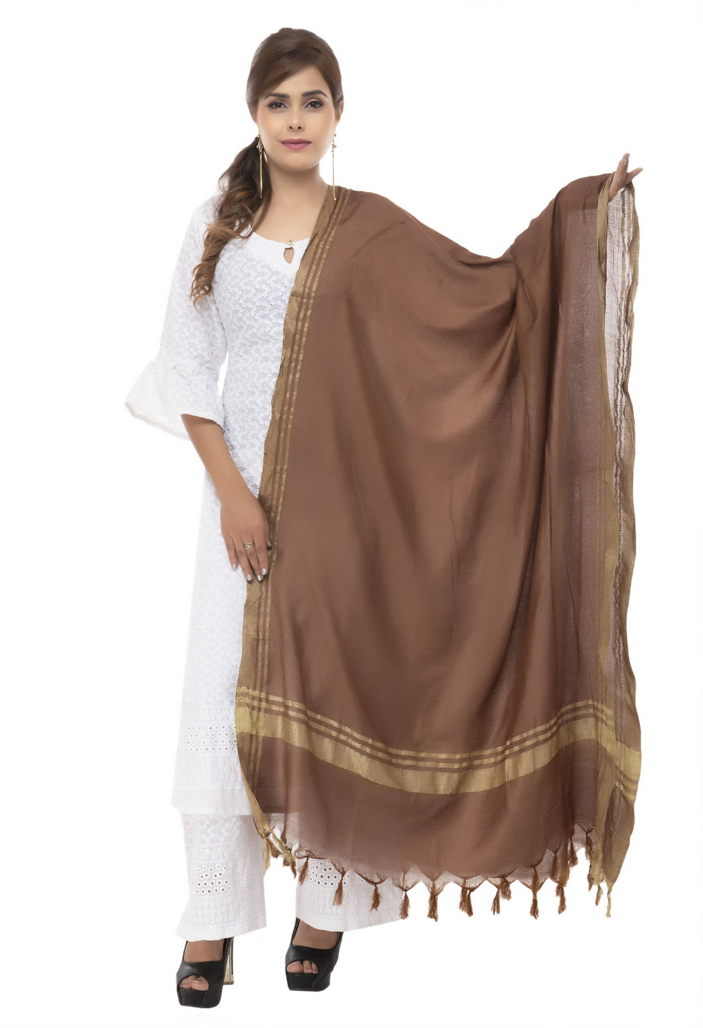 Mominos Fashion Moeza Slub Cotton Brown Dupatta | Grocsy