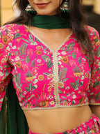 Janasya Pink Georgette Floral Lehenga Choli Dupatta | Grocsy