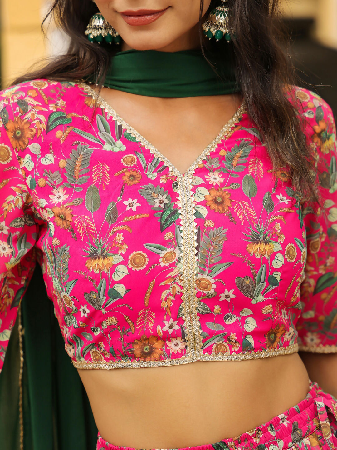 Janasya Pink Georgette Floral Lehenga Choli Dupatta | Grocsy