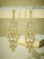 Nuyug 22 K Gold-Plated Elegant Kundan Studded & Pearl Beaded Crescent Shaped Kanauti Earrings | Grocsy