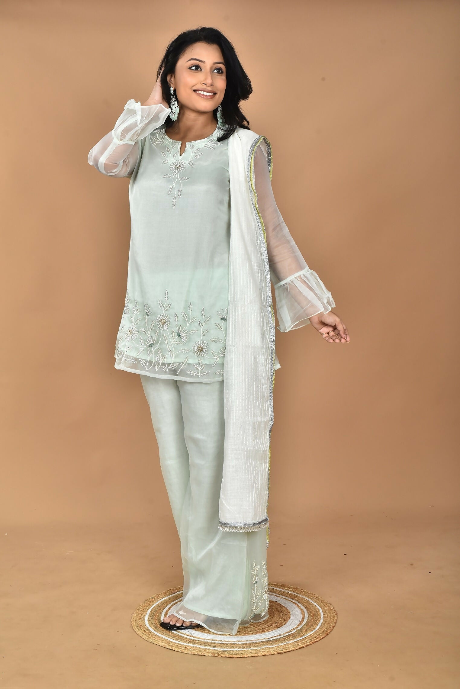 Morchari Women And Hand Embroidery Palazzo Set-Green | Grocsy