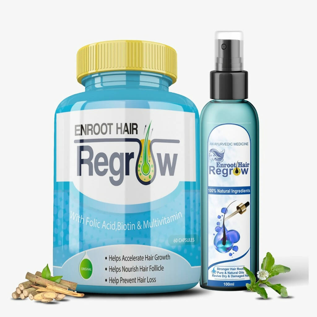 Divya Shree Enroot Hair Regrow Capsule & Oil Nourish & Cleanse Hair Kit | Grocsy