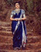 DEIANA'S Beautiful Designer Golden zari Soft Lichi Silk Saree - Blue | Grocsy