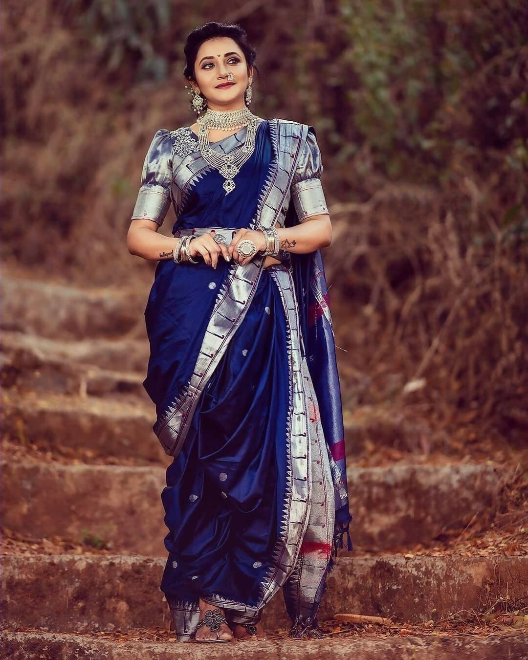 DEIANA'S Beautiful Designer Golden zari Soft Lichi Silk Saree - Blue | Grocsy