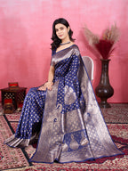 Vedant Vastram Banarasi Silk Fashion Saree - Navy | Grocsy
