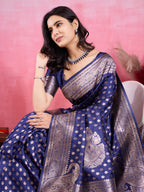 Vedant Vastram Banarasi Silk Fashion Saree - Navy | Grocsy