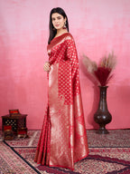 Vedant Vastram Banarasi Silk Fashion Saree - Red | Grocsy