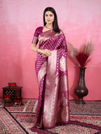 Vedant Vastram Banarasi Silk Fashion Saree - Wine | Grocsy