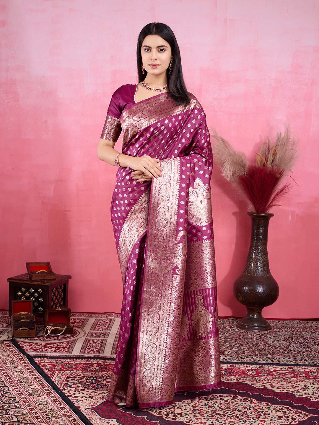 Vedant Vastram Banarasi Silk Fashion Saree - Wine | Grocsy