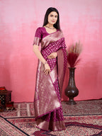 Vedant Vastram Banarasi Silk Fashion Saree - Wine | Grocsy