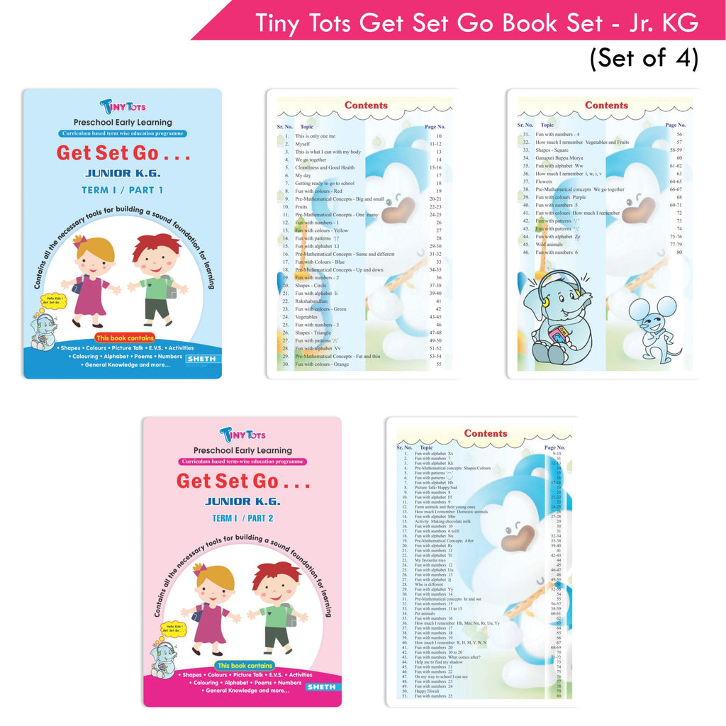 Tiny Tots Get Set Go Preschool Learning Junior KG Books Set of 4| Term wise Education Books| Ages 4-5 Years | Grocsy