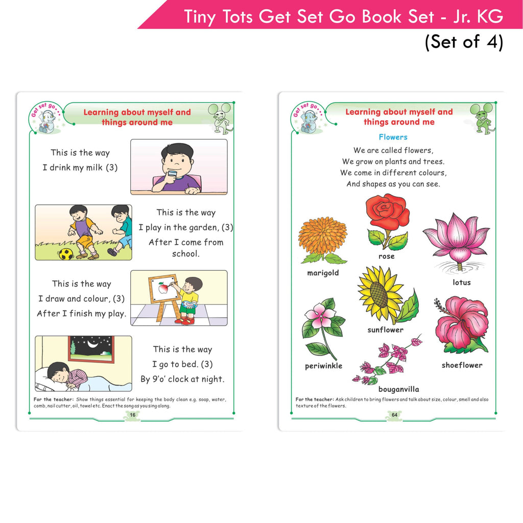 Tiny Tots Get Set Go Preschool Learning Junior KG Books Set of 4| Term wise Education Books| Ages 4-5 Years | Grocsy