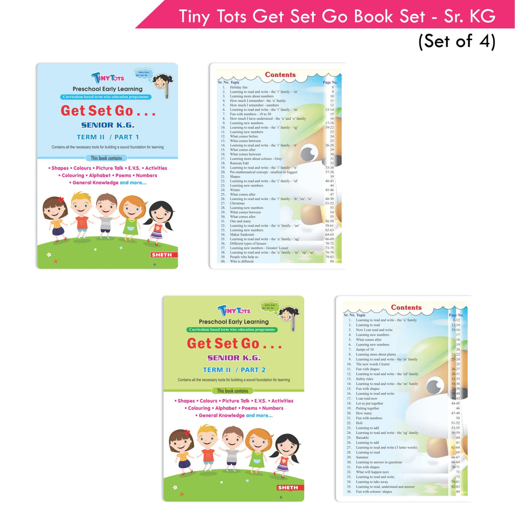 Tiny Tots Get Set Go Preschool Learning Senior KG Books Set of 4| Term wise Education Books| Ages 5-6 Years | Grocsy