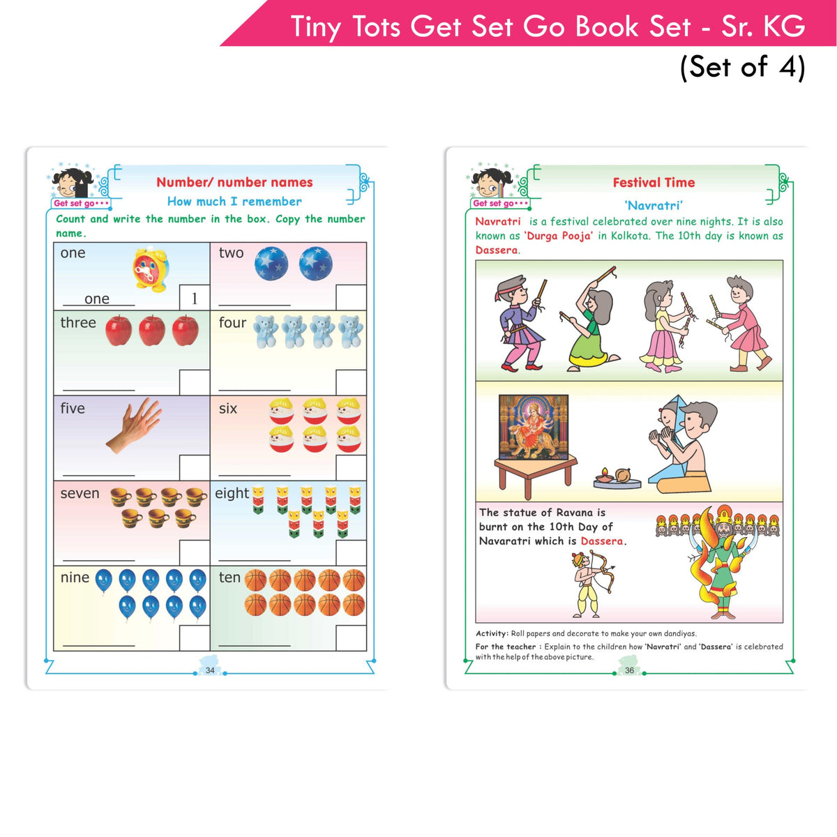 Tiny Tots Get Set Go Preschool Learning Senior KG Books Set of 4| Term wise Education Books| Ages 5-6 Years | Grocsy