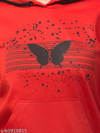 PAVONINE Red Color Butterfly-Design Pullover Hoodie Sweatshirt For Girls | Grocsy