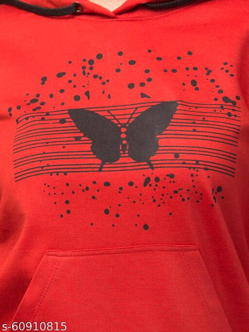 PAVONINE Red Color Butterfly-Design Pullover Hoodie Sweatshirt For Girls | Grocsy