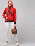 PAVONINE Red Color Butterfly-Design Pullover Hoodie Sweatshirt For Girls | Grocsy
