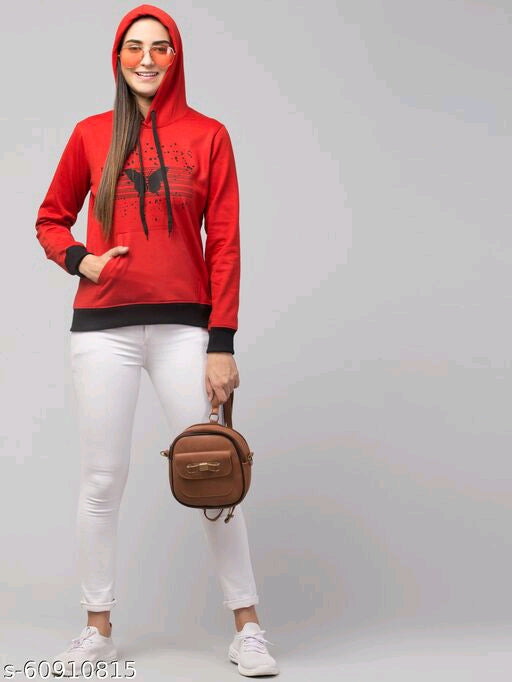 PAVONINE Red Color Butterfly-Design Pullover Hoodie Sweatshirt For Girls | Grocsy