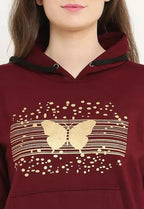 PAVONINE Wine Color Butterfly-Design Pullover Hoodie Sweatshirt For Girls | Grocsy